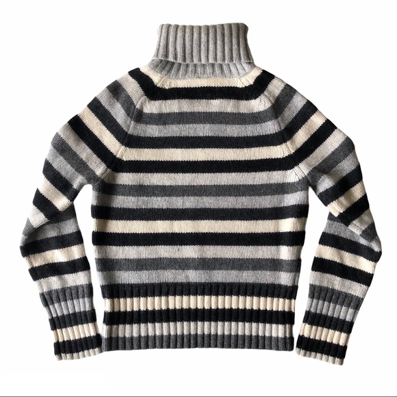 Vintage Gap Women's Black Grey Cream Striped Chunky Turtleneck Sweater S - Picture 8 of 12
